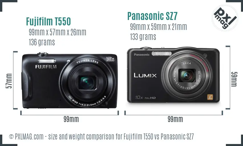 Fujifilm T550 vs Panasonic SZ7 size comparison Fujifilm T550 vs Panasonic SZ7 size comparison