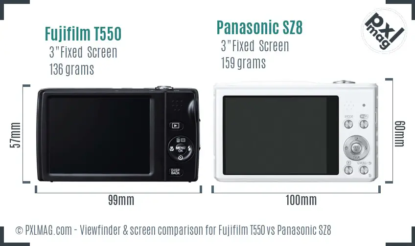 Fujifilm T550 vs Panasonic SZ8 Screen and Viewfinder comparison