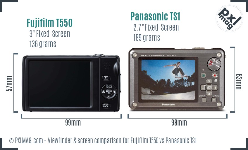 Fujifilm T550 vs Panasonic TS1 Screen and Viewfinder comparison