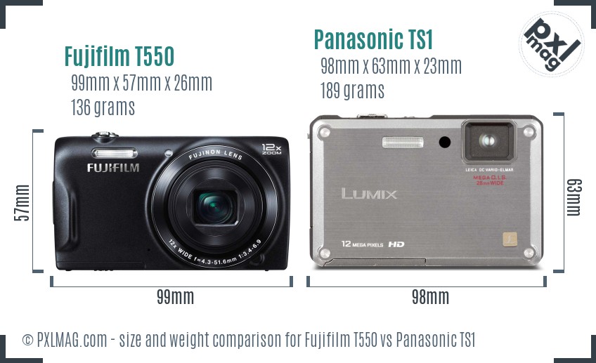 Fujifilm T550 vs Panasonic TS1 size comparison