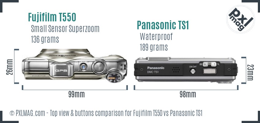 Fujifilm T550 vs Panasonic TS1 top view buttons comparison
