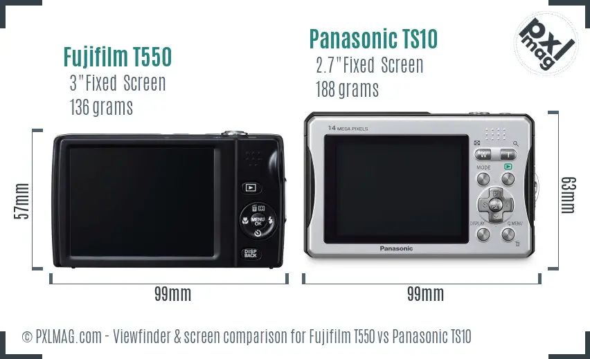 Fujifilm T550 vs Panasonic TS10 Screen and Viewfinder comparison