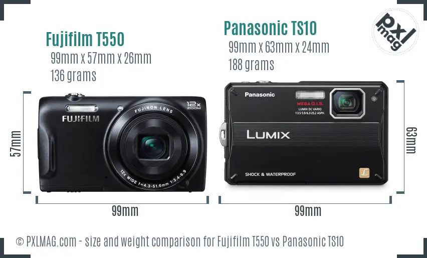 Fujifilm T550 vs Panasonic TS10 size comparison