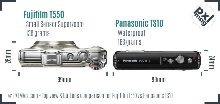 Fujifilm T550 vs Panasonic TS10 top view buttons comparison