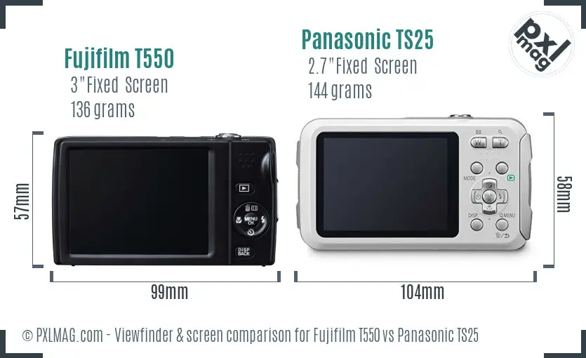 Fujifilm T550 vs Panasonic TS25 Screen and Viewfinder comparison