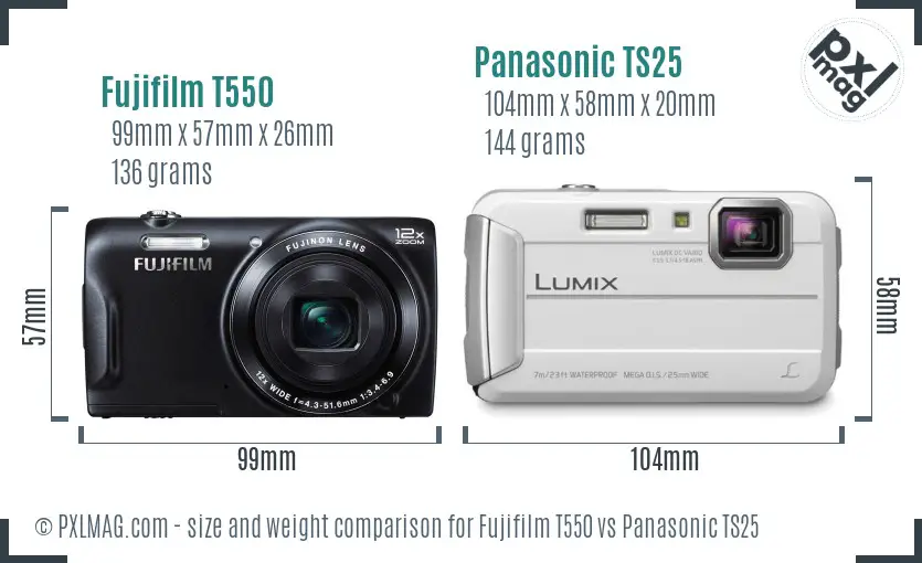 Fujifilm T550 vs Panasonic TS25 size comparison