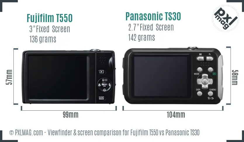 Fujifilm T550 vs Panasonic TS30 Screen and Viewfinder comparison