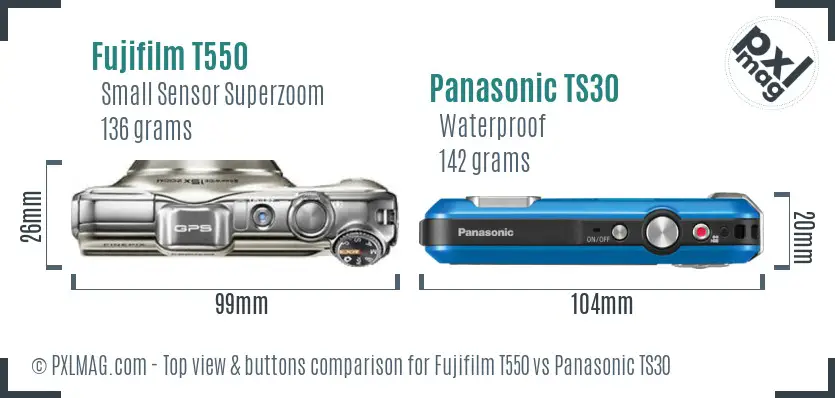 Fujifilm T550 vs Panasonic TS30 top view buttons comparison
