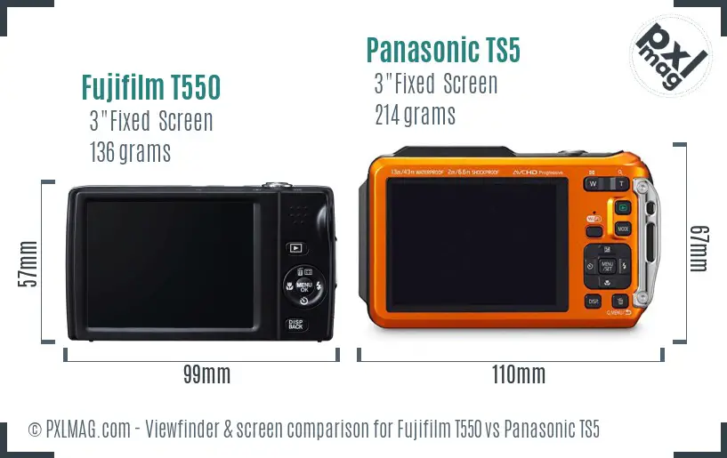 Fujifilm T550 vs Panasonic TS5 Screen and Viewfinder comparison