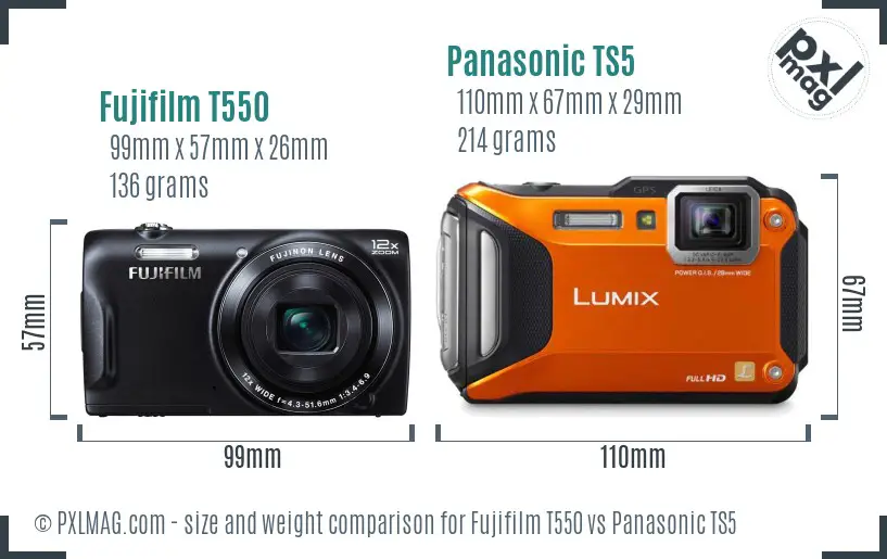 Fujifilm T550 vs Panasonic TS5 size comparison