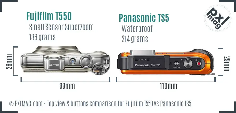 Fujifilm T550 vs Panasonic TS5 top view buttons comparison