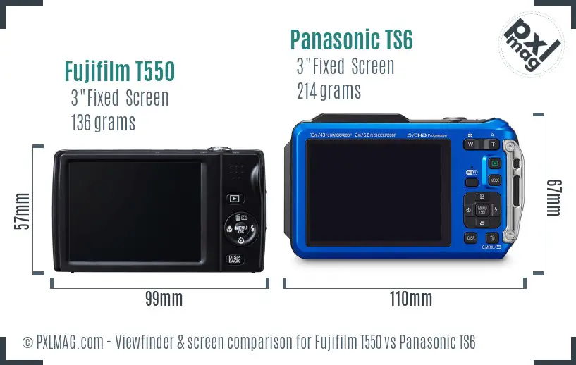 Fujifilm T550 vs Panasonic TS6 Screen and Viewfinder comparison