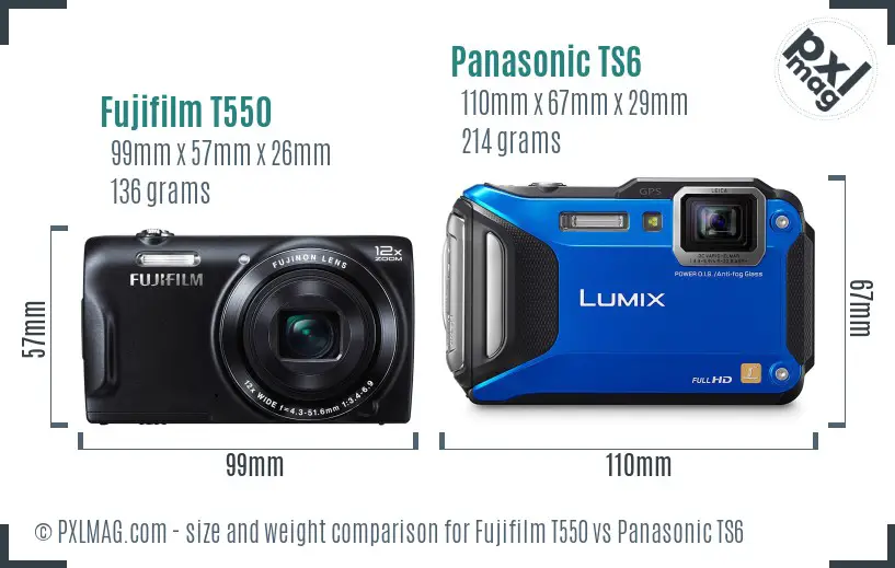 Fujifilm T550 vs Panasonic TS6 size comparison