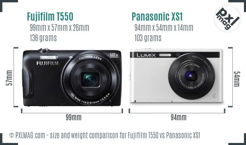 Fujifilm T550 vs Panasonic XS1 size comparison