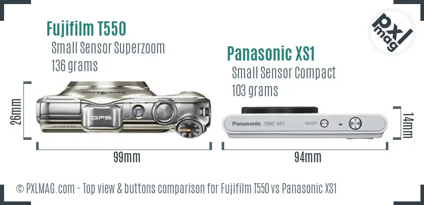 Fujifilm T550 vs Panasonic XS1 top view buttons comparison