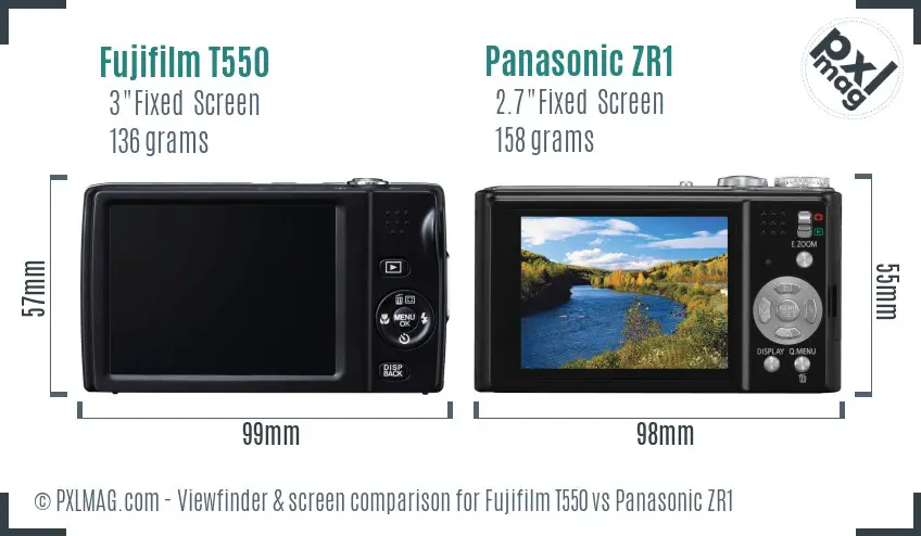 Fujifilm T550 vs Panasonic ZR1 Screen and Viewfinder comparison