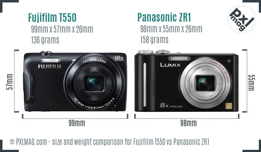 Fujifilm T550 vs Panasonic ZR1 size comparison