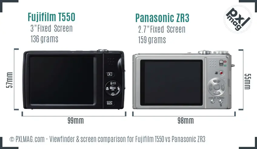 Fujifilm T550 vs Panasonic ZR3 Screen and Viewfinder comparison Fujifilm T550 vs Panasonic ZR3 Screen and Viewfinder comparison