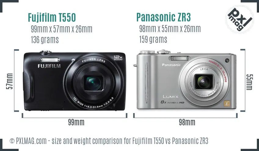 Fujifilm T550 vs Panasonic ZR3 size comparison Fujifilm T550 vs Panasonic ZR3 size comparison
