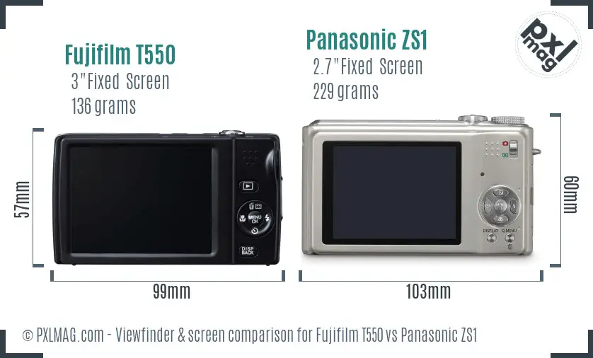 Fujifilm T550 vs Panasonic ZS1 Screen and Viewfinder comparison