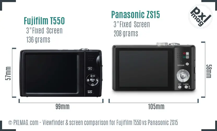 Fujifilm T550 vs Panasonic ZS15 Screen and Viewfinder comparison