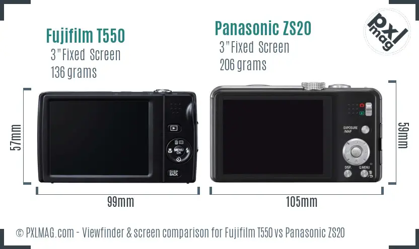 Fujifilm T550 vs Panasonic ZS20 Screen and Viewfinder comparison