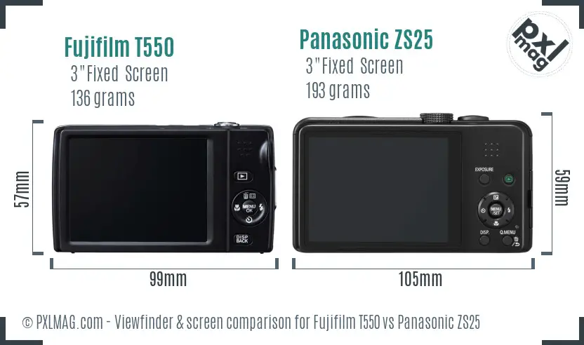 Fujifilm T550 vs Panasonic ZS25 Screen and Viewfinder comparison