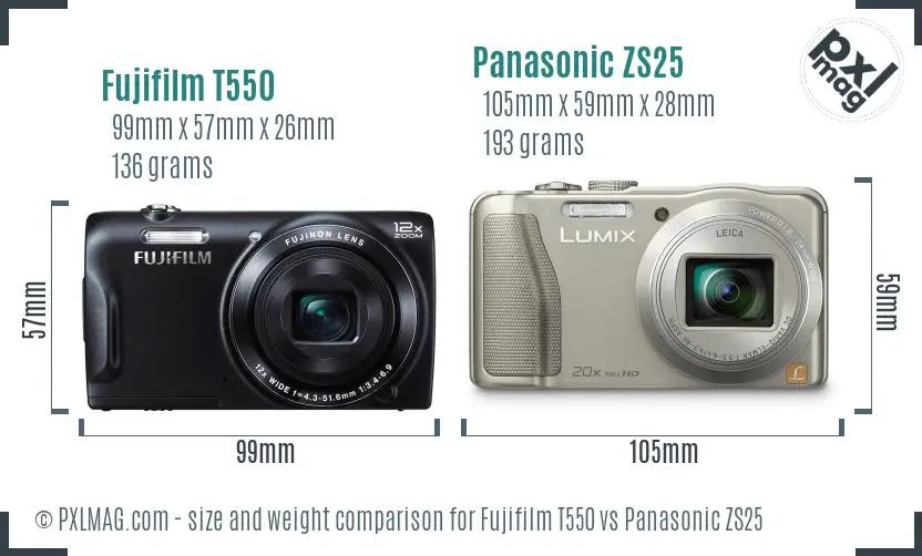 Fujifilm T550 vs Panasonic ZS25 size comparison