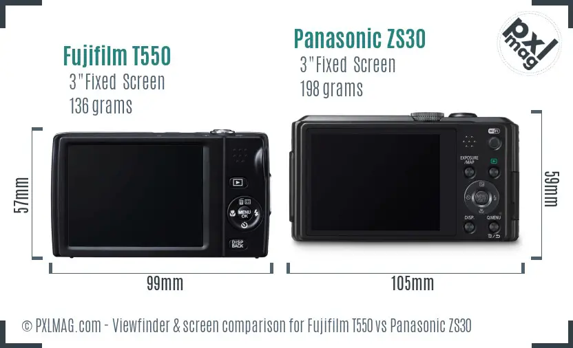 Fujifilm T550 vs Panasonic ZS30 Screen and Viewfinder comparison Fujifilm T550 vs Panasonic ZS30 Screen and Viewfinder comparison