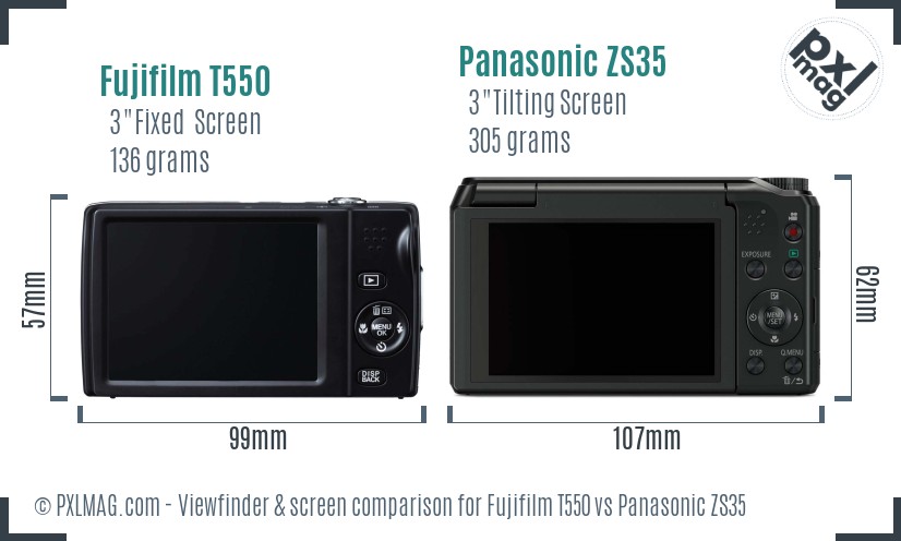 Fujifilm T550 vs Panasonic ZS35 Screen and Viewfinder comparison