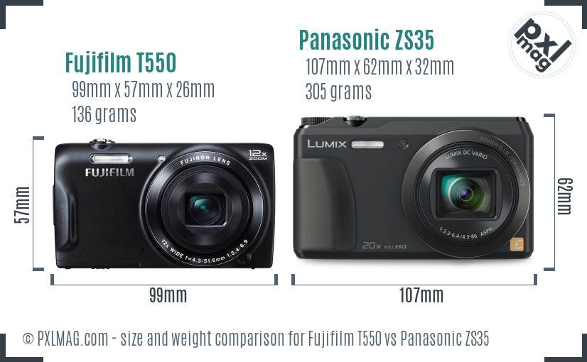 Fujifilm T550 vs Panasonic ZS35 size comparison Fujifilm T550 vs Panasonic ZS35 size comparison