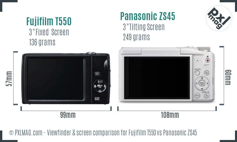 Fujifilm T550 vs Panasonic ZS45 Screen and Viewfinder comparison