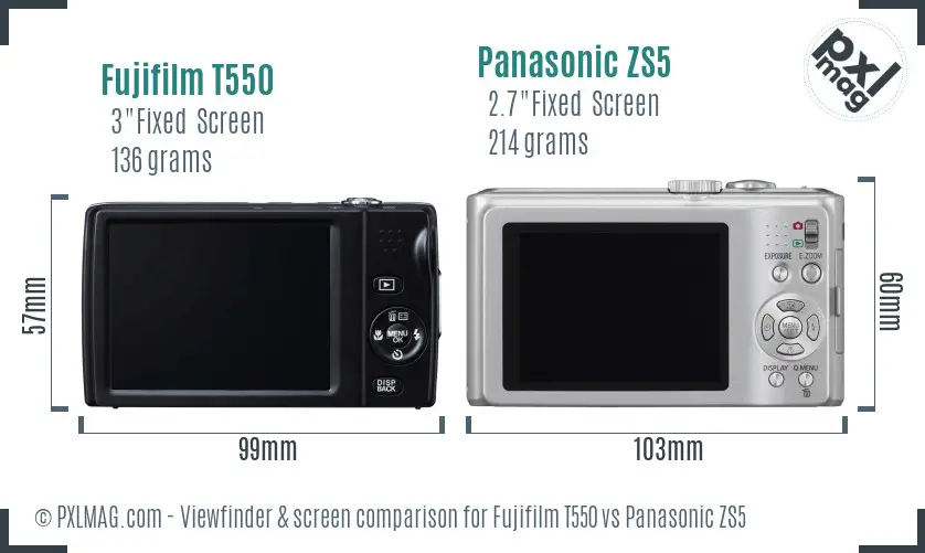 Fujifilm T550 vs Panasonic ZS5 Screen and Viewfinder comparison