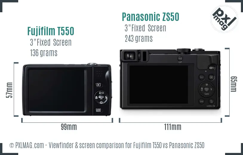 Fujifilm T550 vs Panasonic ZS50 Screen and Viewfinder comparison