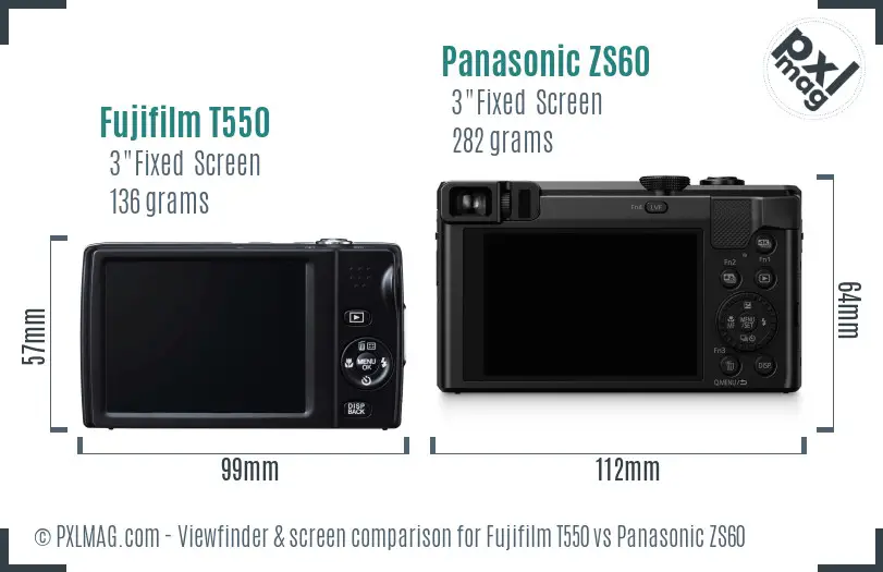 Fujifilm T550 vs Panasonic ZS60 Screen and Viewfinder comparison