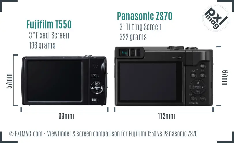 Fujifilm T550 vs Panasonic ZS70 Screen and Viewfinder comparison