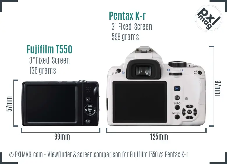 Fujifilm T550 vs Pentax K-r Screen and Viewfinder comparison
