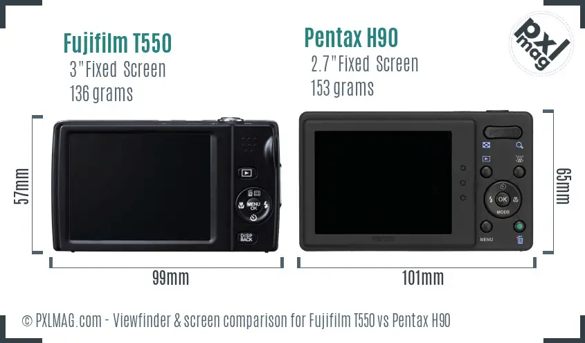 Fujifilm T550 vs Pentax H90 Screen and Viewfinder comparison