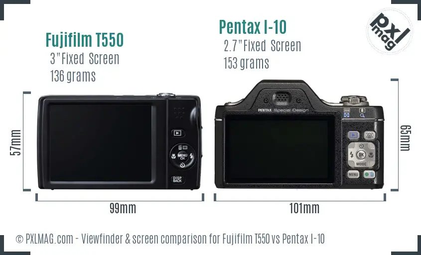 Fujifilm T550 vs Pentax I-10 Screen and Viewfinder comparison