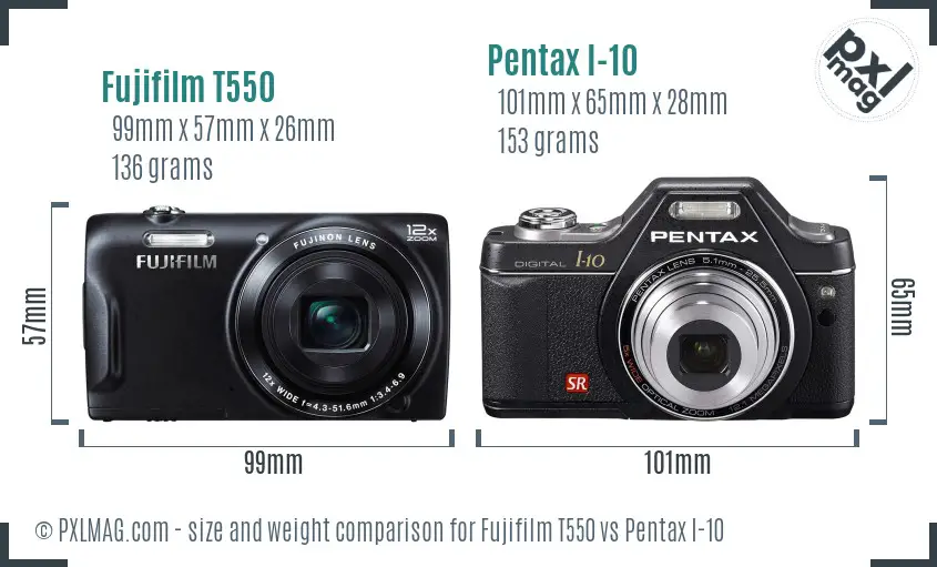 Fujifilm T550 vs Pentax I-10 size comparison