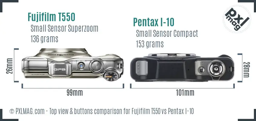 Fujifilm T550 vs Pentax I-10 top view buttons comparison