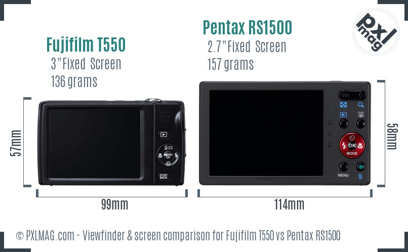 Fujifilm T550 vs Pentax RS1500 Screen and Viewfinder comparison