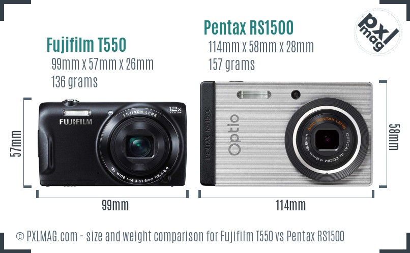 Fujifilm T550 vs Pentax RS1500 size comparison Fujifilm T550 vs Pentax RS1500 size comparison