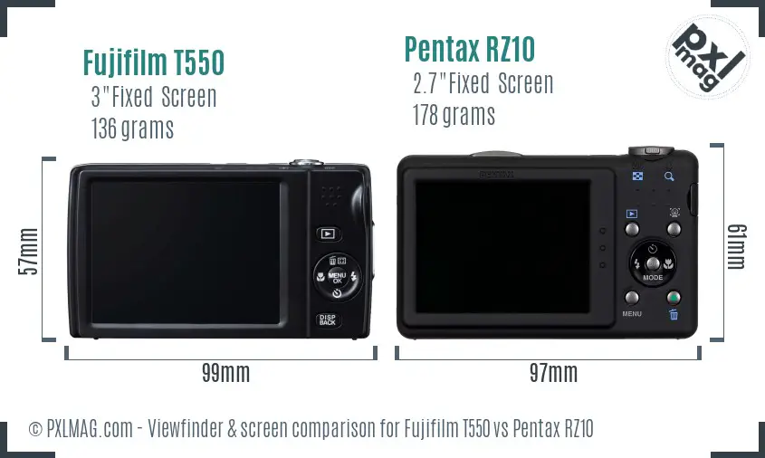 Fujifilm T550 vs Pentax RZ10 Screen and Viewfinder comparison