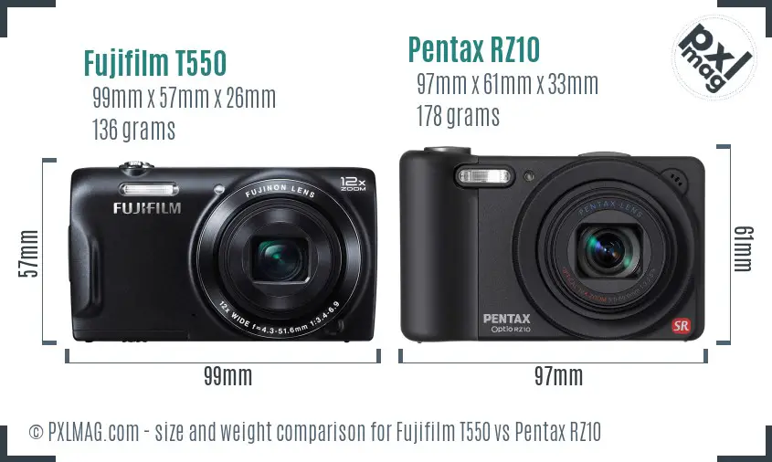 Fujifilm T550 vs Pentax RZ10 size comparison