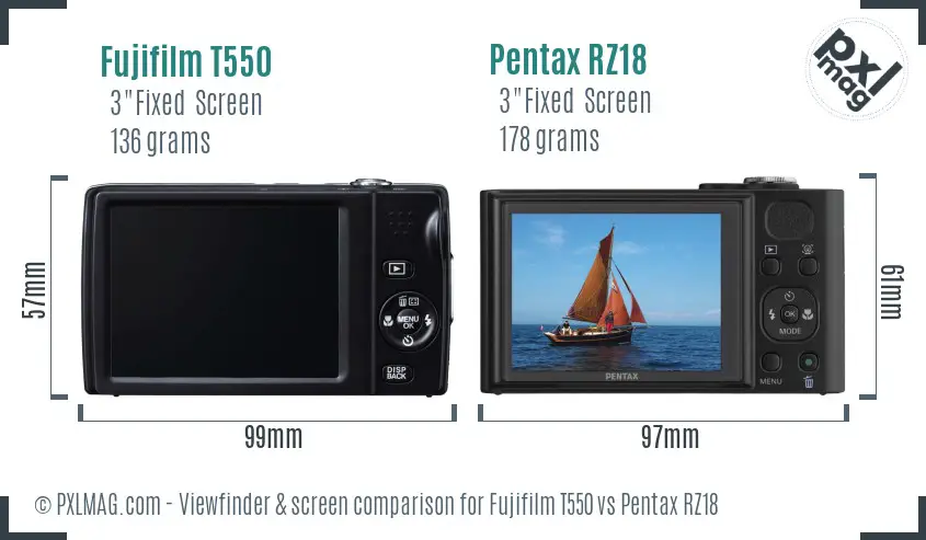 Fujifilm T550 vs Pentax RZ18 Screen and Viewfinder comparison Fujifilm T550 vs Pentax RZ18 Screen and Viewfinder comparison