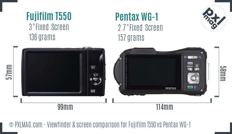 Fujifilm T550 vs Pentax WG-1 Screen and Viewfinder comparison
