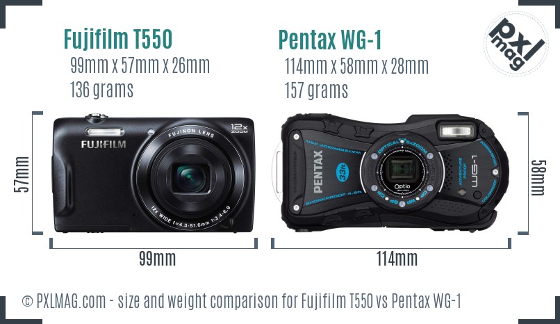 Fujifilm T550 vs Pentax WG-1 size comparison Fujifilm T550 vs Pentax WG-1 size comparison