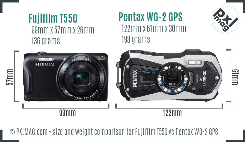 Fujifilm T550 vs Pentax WG-2 GPS size comparison