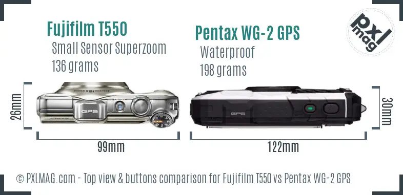 Fujifilm T550 vs Pentax WG-2 GPS top view buttons comparison